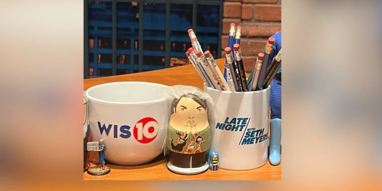 WIS News 10 mug featured on Late Night with Seth Meyers