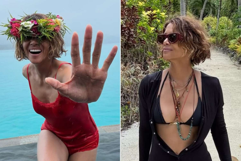 Halle Berry Sports Tiny Swimsuits, Flower Crowns for 59th Birthday Beach Getaway