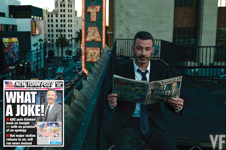 Jimmy Kimmel reads New York Post cover story about himself for Vanity Fair photoshoot