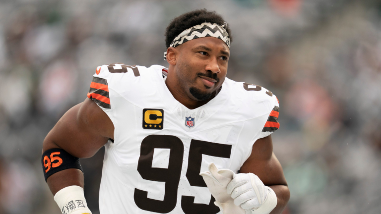 Myles Garrett, Chloe Kim confirm romance rumors with kiss at NFL game